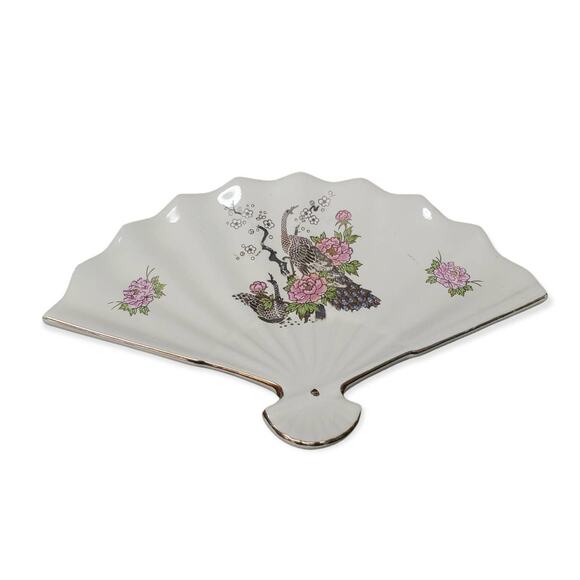 Vintage Kutani Peacock Floral Design with Gold Trim Around the Fan Trinket Tray - Picture 1 of 5